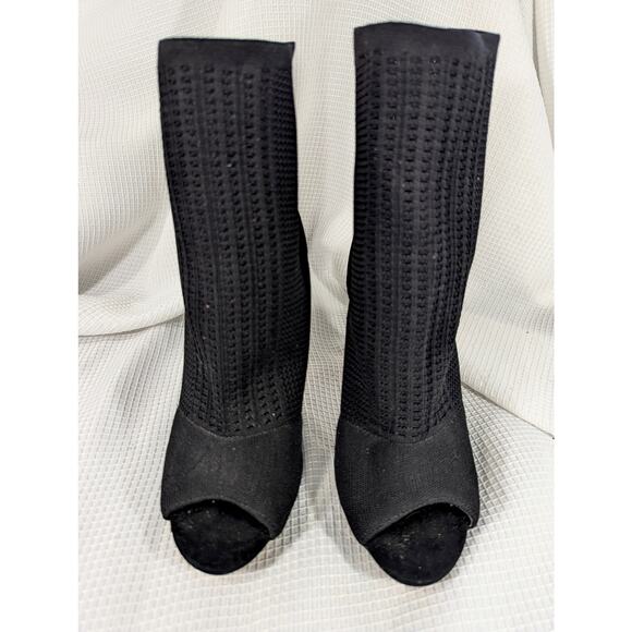 NWOT, FLAW! CATHARINE MALANDRINO! BLACK STRETCH WOVEN ANKLE BOOTIES! PEEP! SZ 8 - Picture 2 of 9